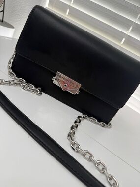 Michael Kors RARE Black Leather Crossbody with Silver Chain